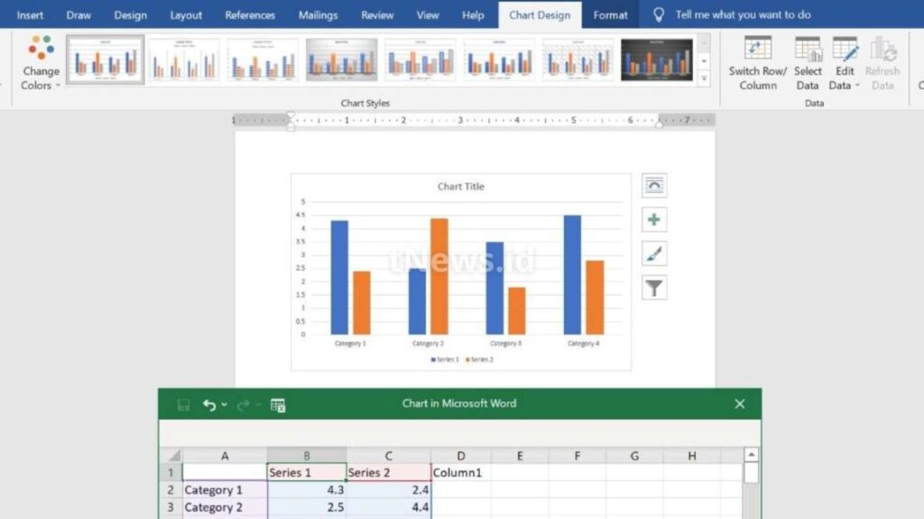 Membuat grafik dengan data Excel yang ada